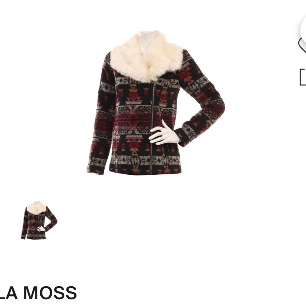 Ella Moss red black gray southwestern print faux fur collar size Xs jacket